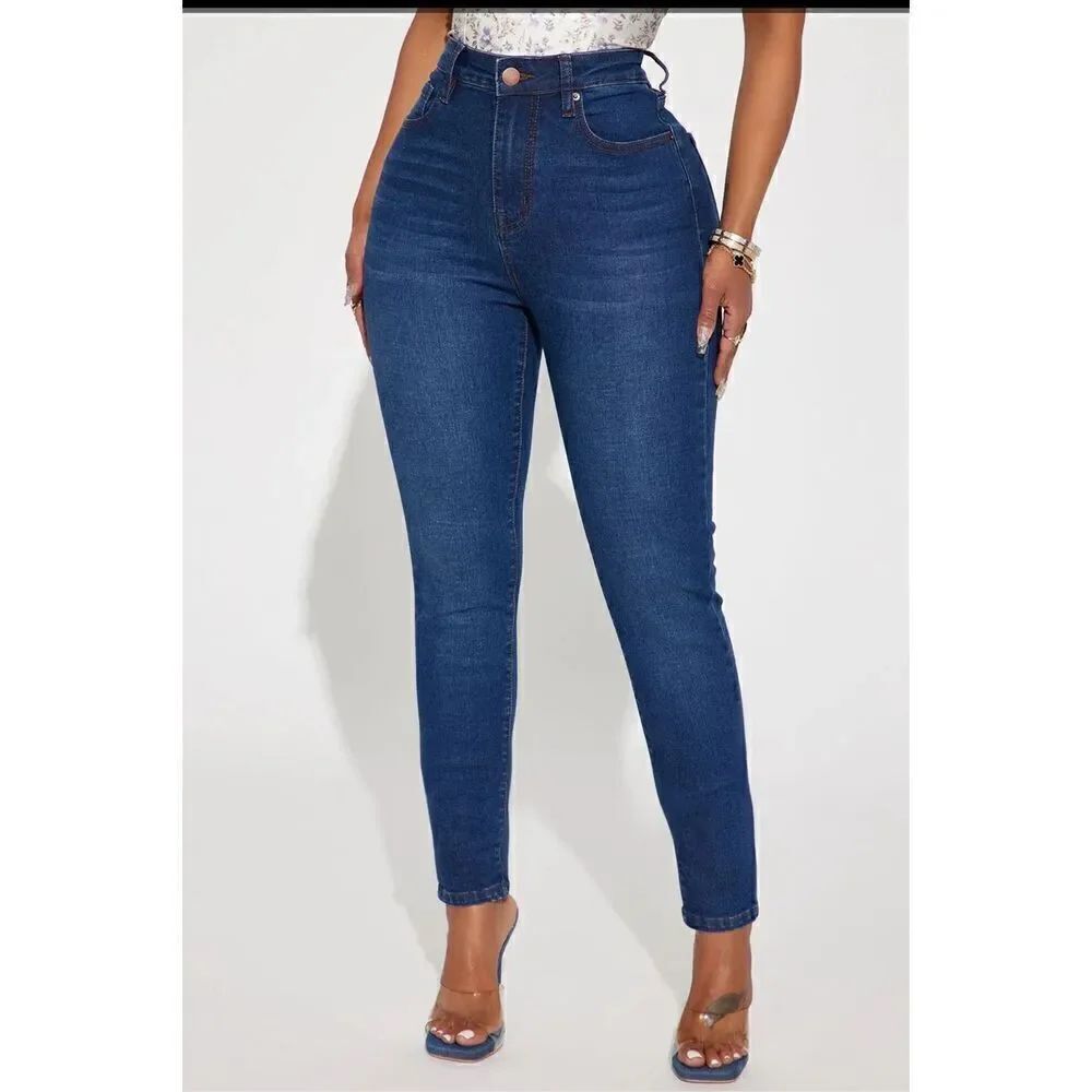 Fashion Nova High Rise Stretch Skinny Jeans Dark Wash Size 5